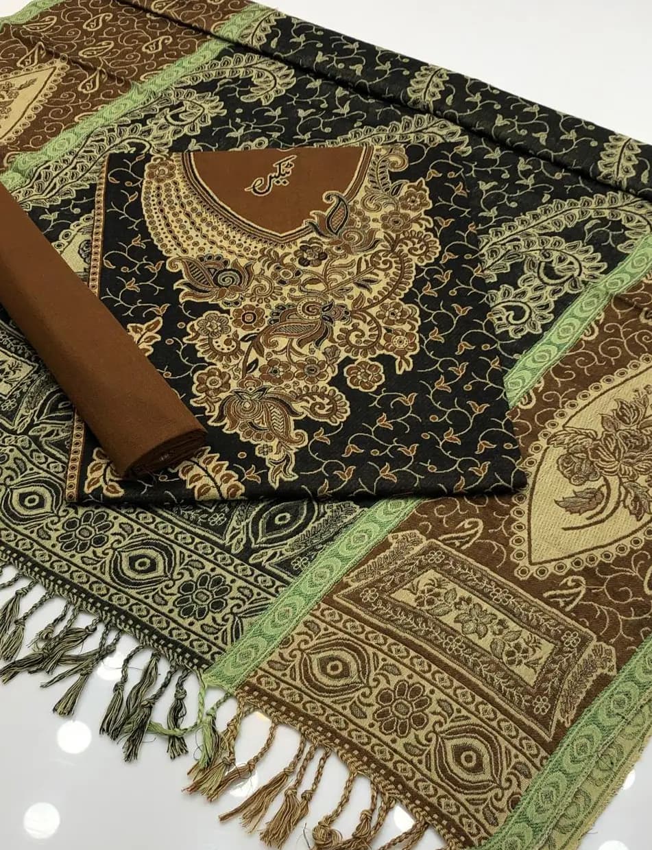 3 Pc Jamawar Kashmiri Wool Dress - Winter Collection