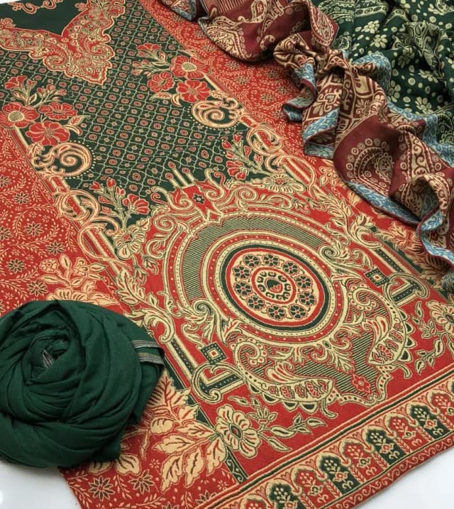 3 Pc Jamawar Kashmiri Wool Dress - Winter Collection