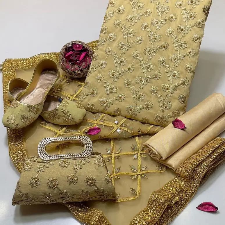 5 Pcs Fancy Collection Suit Crinkle Chiffon